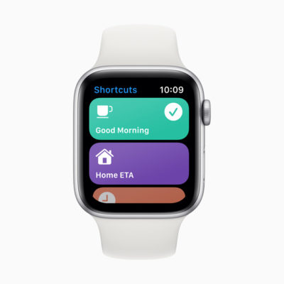 O app Shortcuts é exibido no Apple Watch